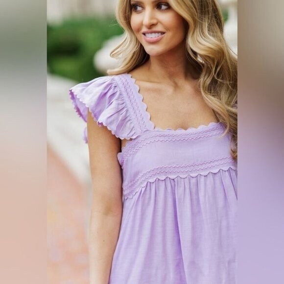 J. Marie Beckley Lavender Embroidered Ruffle Dress XS-L | Cottagecore, Pastel - Picture 2 of 5